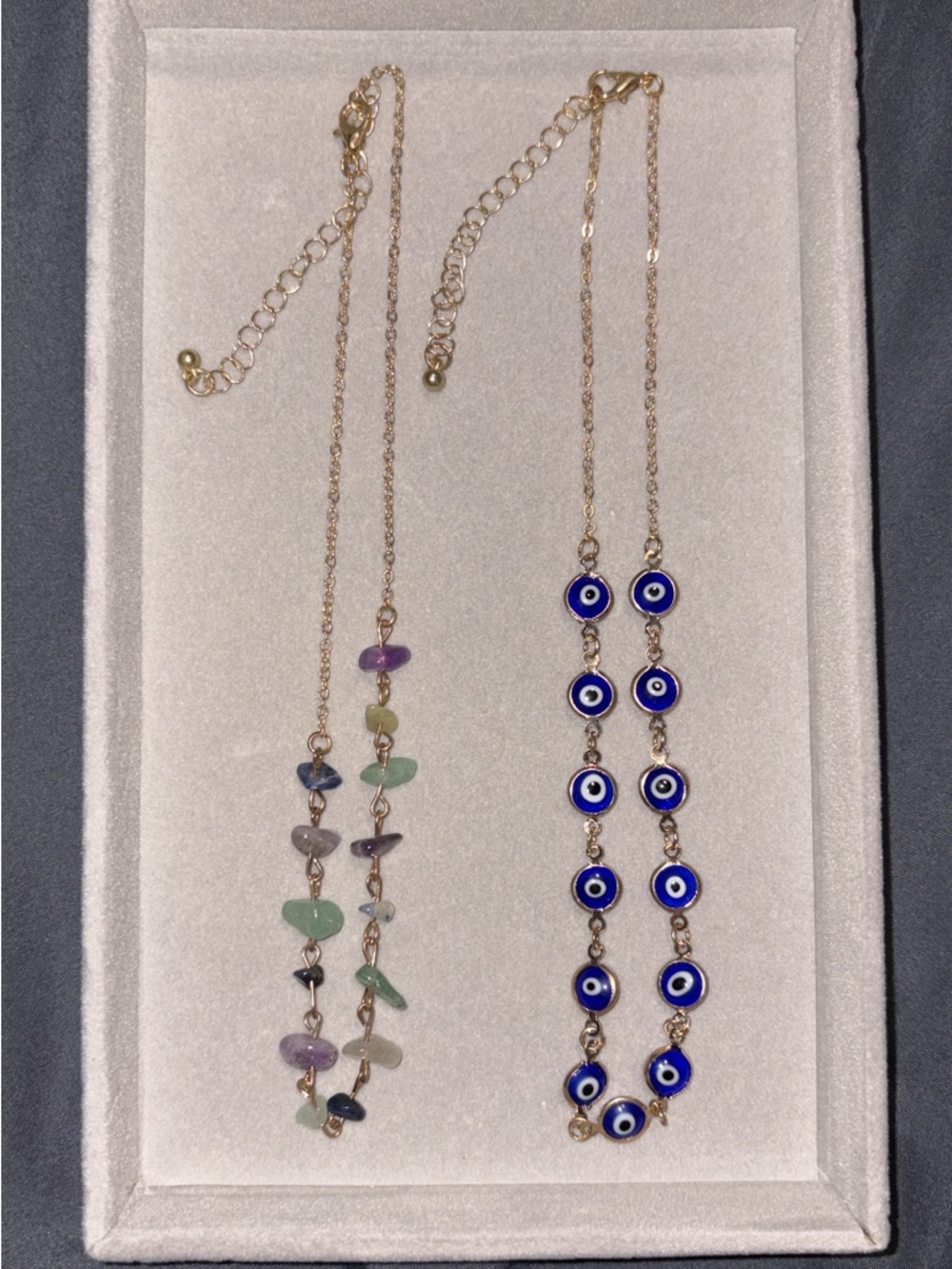 Gold Multi-Stone Necklace & Blue Evil Eye Chain - Women Jewelry